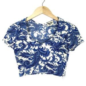 Show Me Your Mumu Miami Crop Top Sz S Blue Paisley Hippie Boho Mediterranean